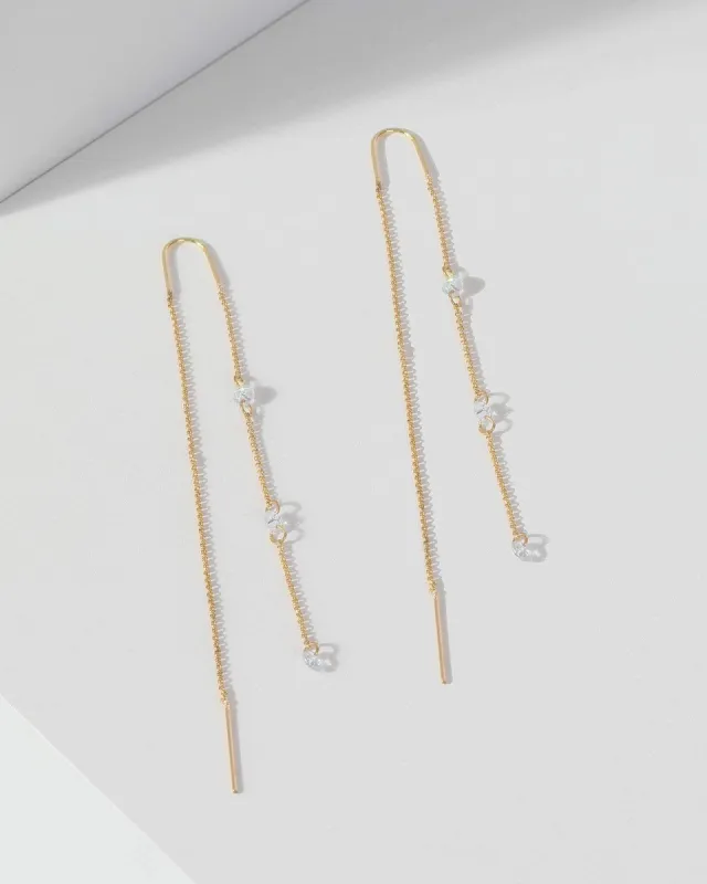 Gold Cubic Zirconia Crystal Chain Threader Earrings sold by Collete Hayman