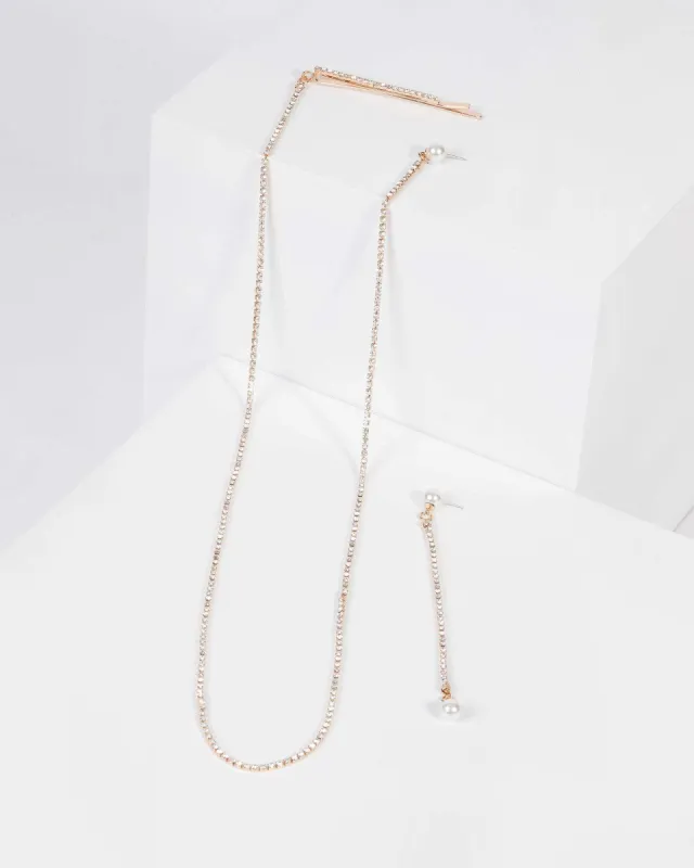 Gold Diamante and Pearl Stud Earring with Slide sold by Collete Hayman