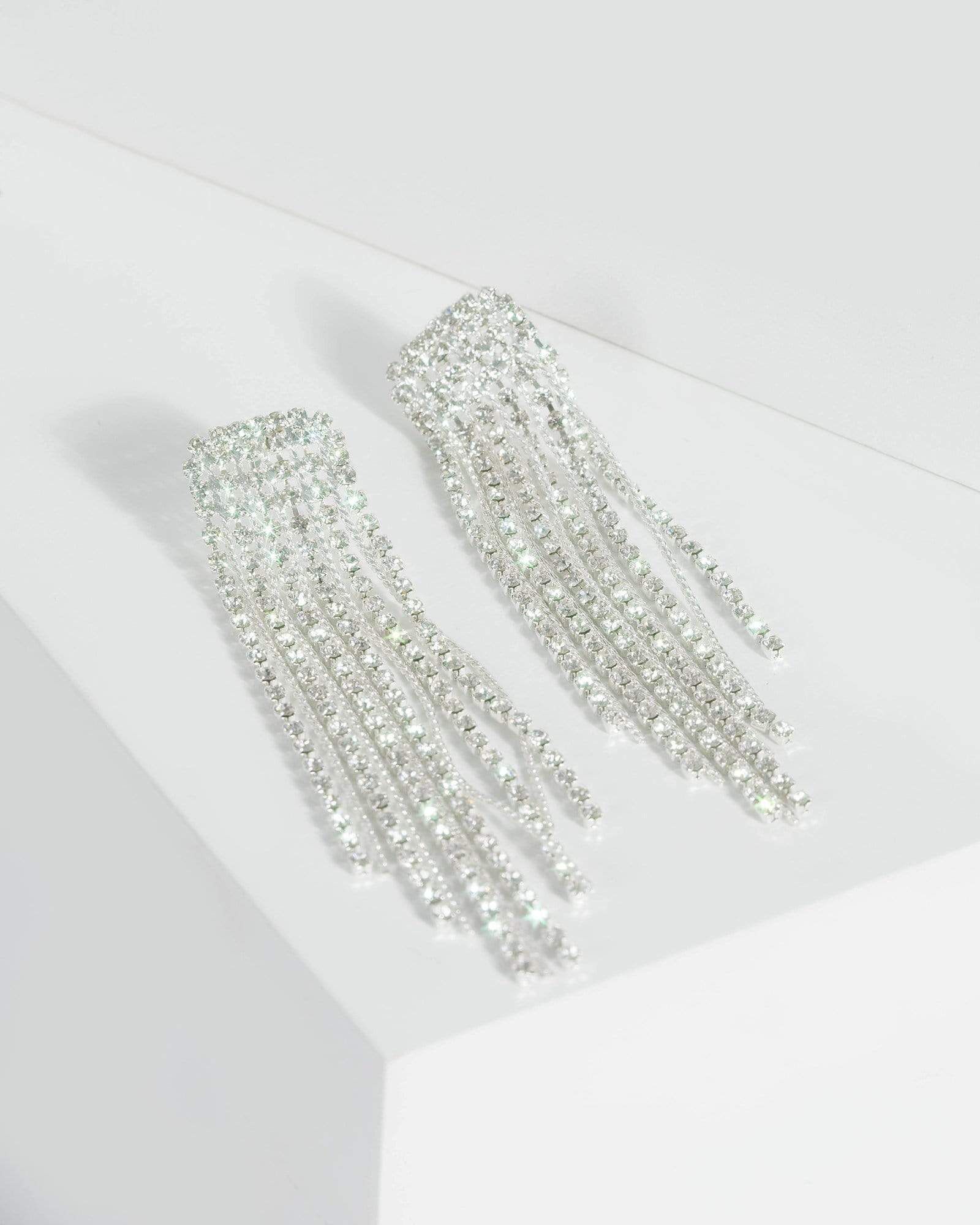 Silver Diamante Tassel Chain Drop Earrings sold by Collete Hayman