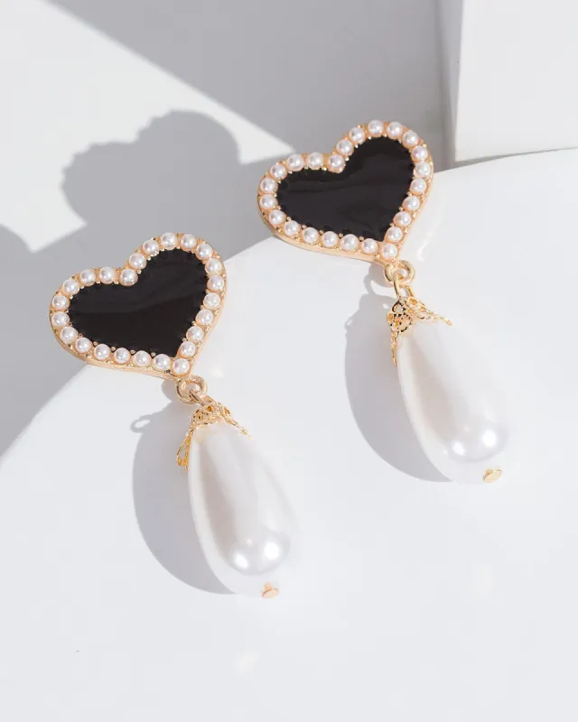 Gold Love Heart Pearl Drop Earrings sold by Collete Hayman