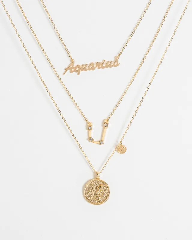 Gold Aquarius Zodiac Necklace sold by Collete Hayman
