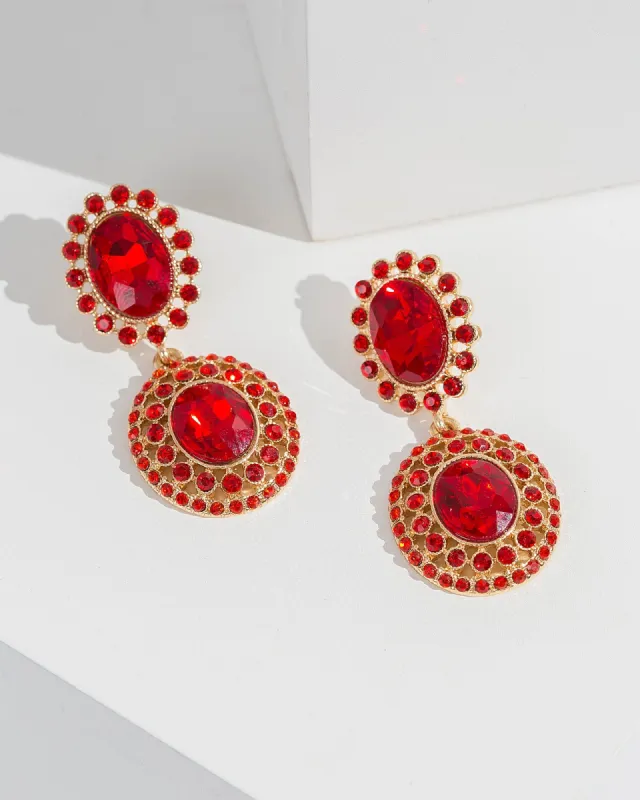 Red Pave Double Drop Earrings sold by Collete Hayman