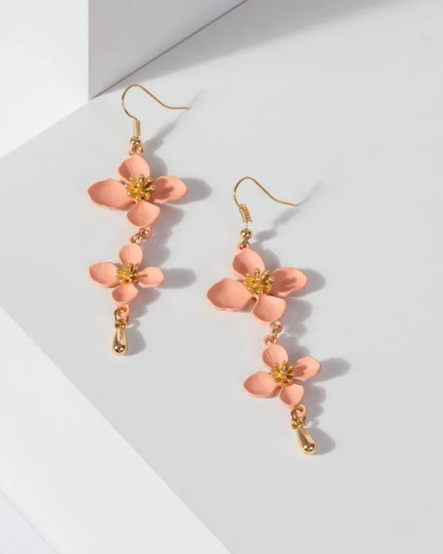 Pink Enamel Flower Drop Earrings sold by Collete Hayman