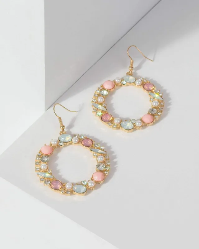 Multi Colour Multi Crystal Open Hoop Drop Earrings sold by Collete Hayman