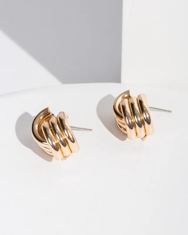 Gold Triple Braid Stud Earrings sold by Collete Hayman
