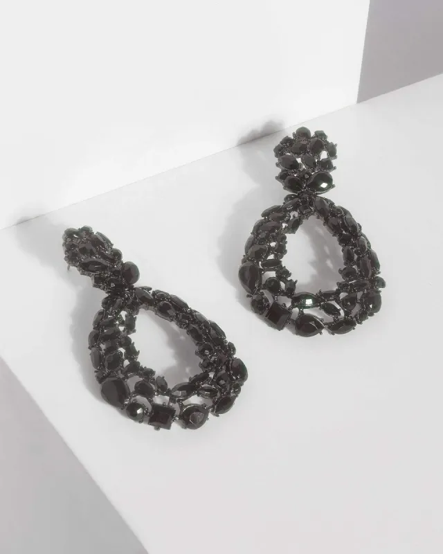 Black Stone Teardrop Statement Earrings sold by Collete Hayman