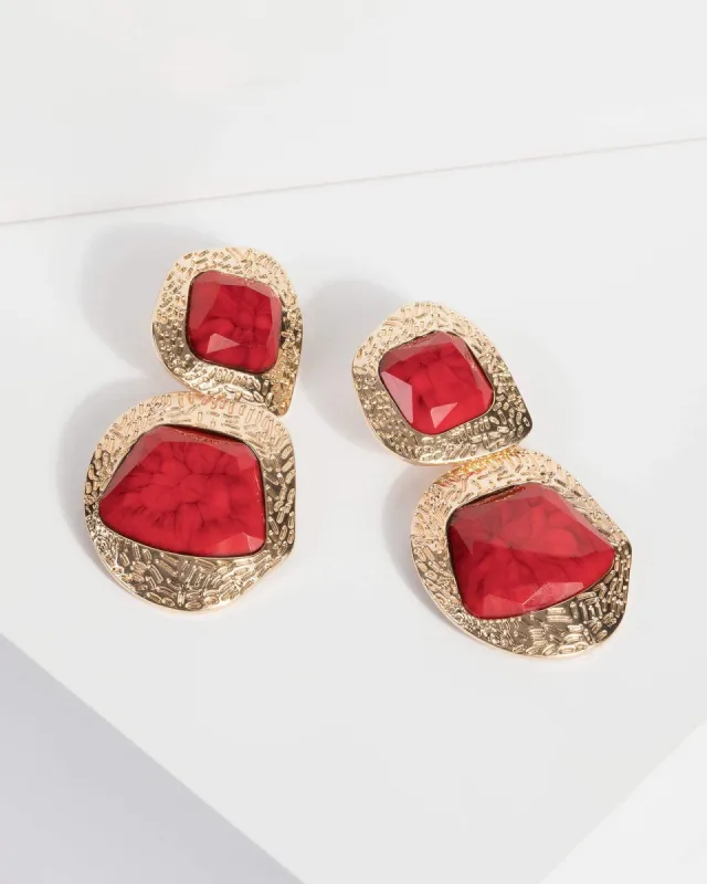 Red Large Chunky Detail Acrylic Earrings sold by Collete Hayman