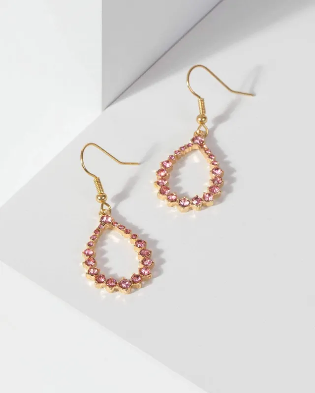 Pink Large Crystal Teardrop Drop Earrings sold by Collete Hayman