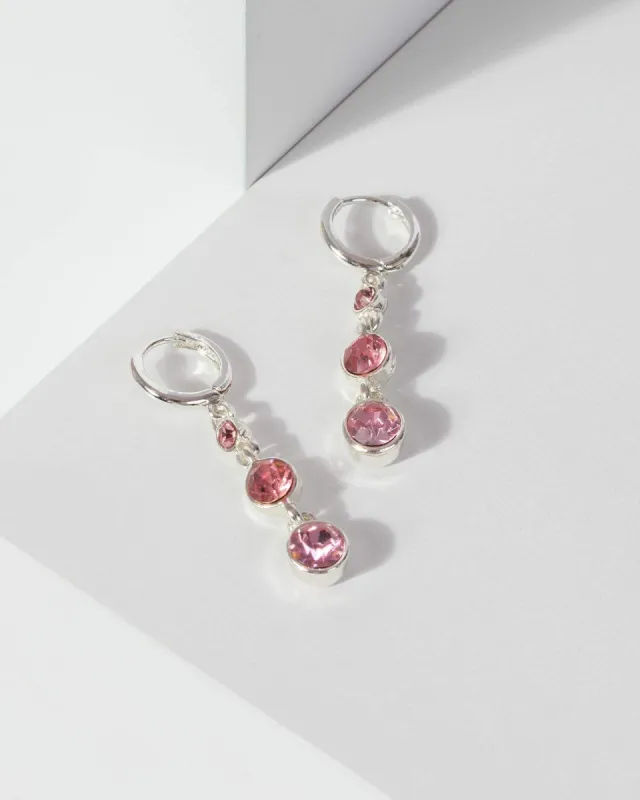 Pink Crystal Drop Huggie Hoop Earrings sold by Collete Hayman
