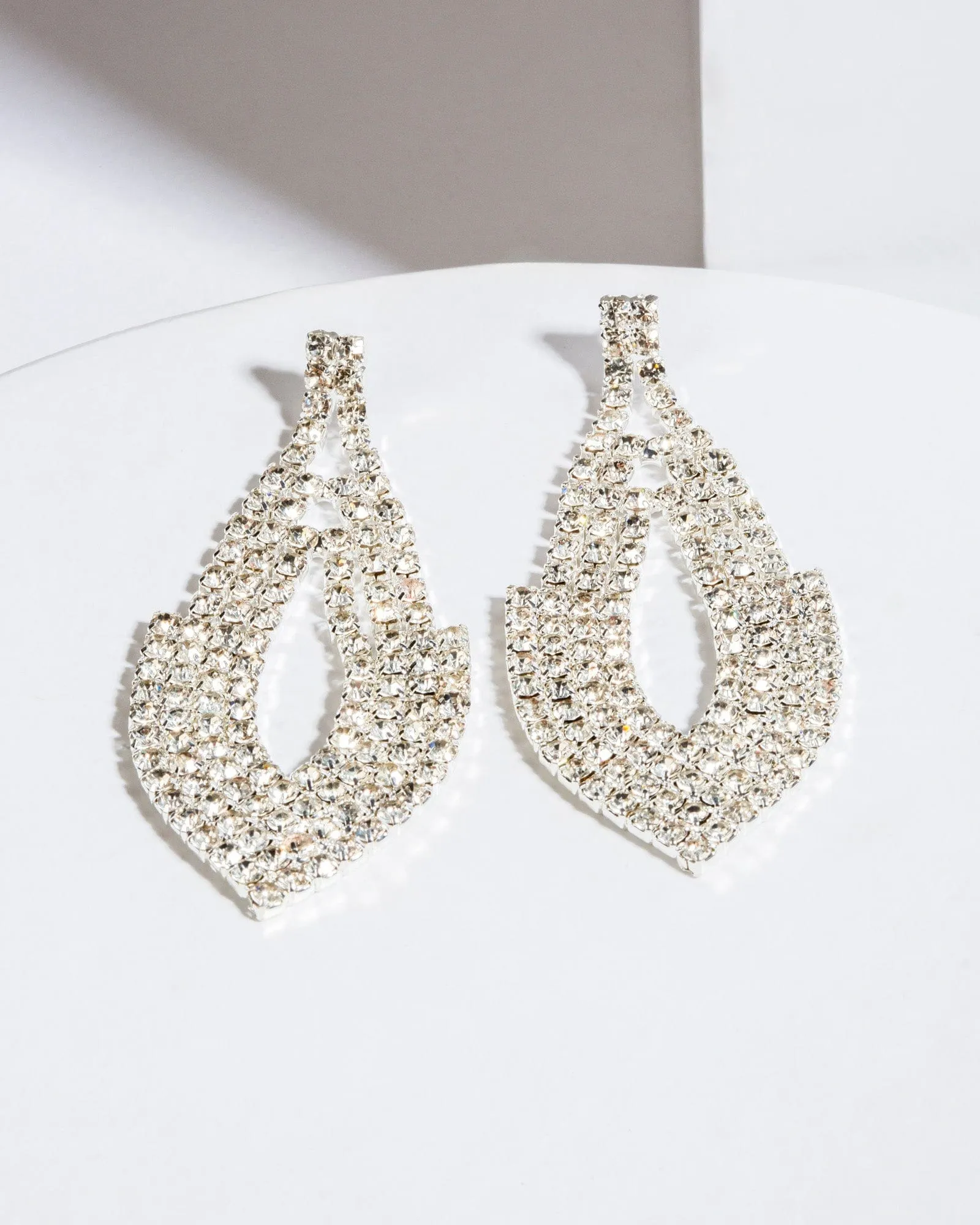 Crystal Chain Tiered Rhodium Drop Earrings sold by Collete Hayman