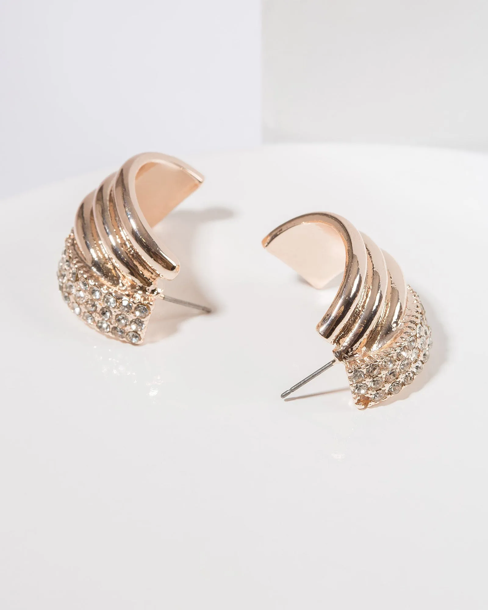 Rose Gold Pave Cross Over Stud Earrings sold by Collete Hayman