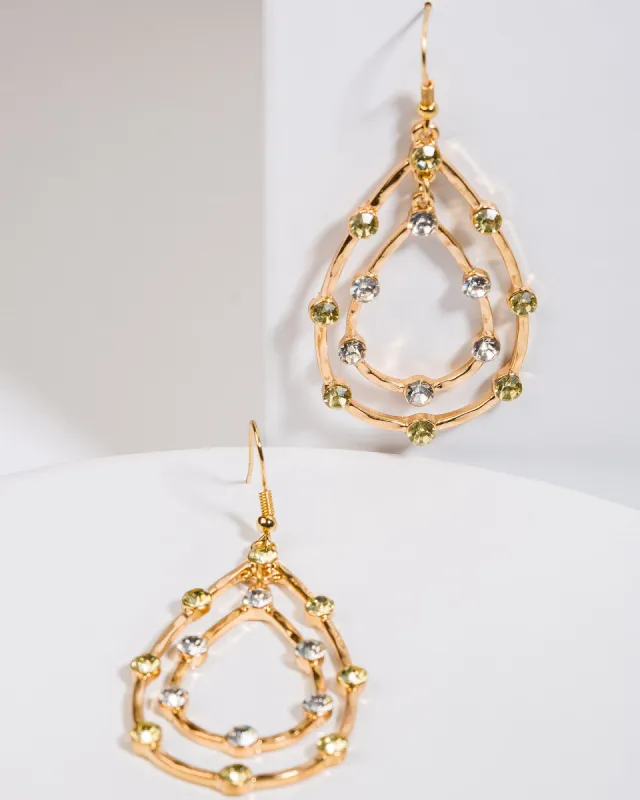 Yellow Drop Shaped Layered Crystal Earrings sold by Collete Hayman