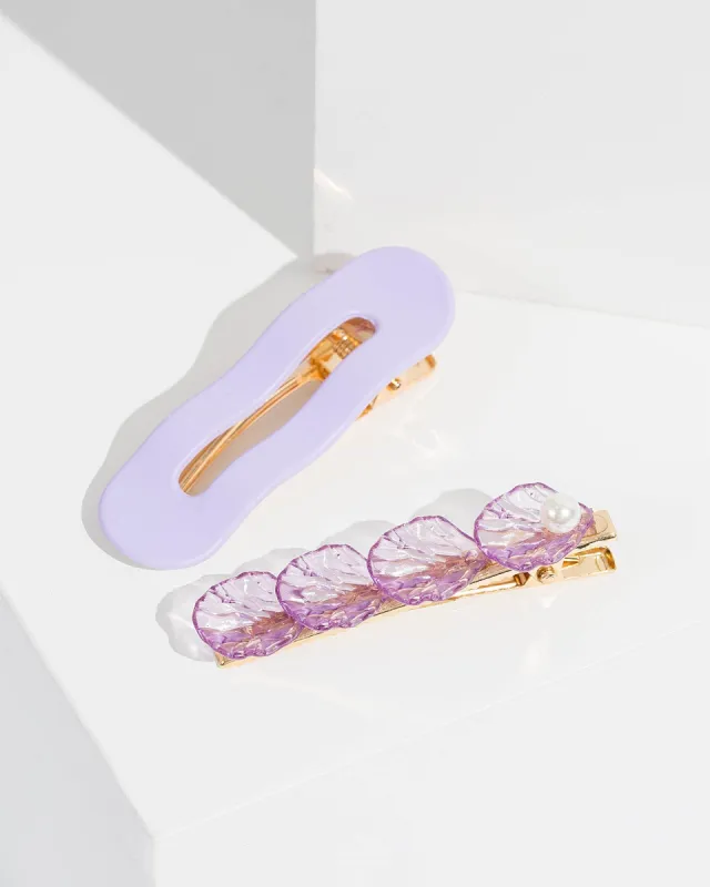 Purple 2 Pack Acrylic Shell Detail Hair Slides sold by Collete Hayman