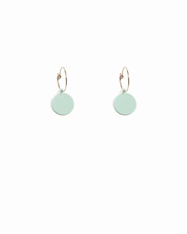 Green Gold Tone Drop Metal Disk On Hoop Earrings sold by Collete Hayman