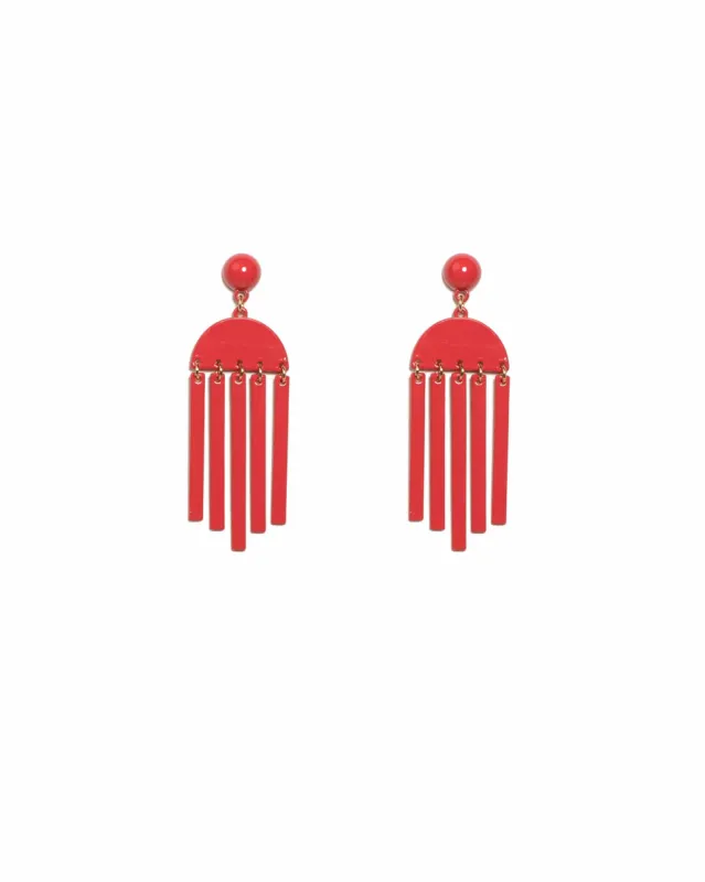 Red Gold Tone Metal Disk Drop Earrings sold by Collete Hayman