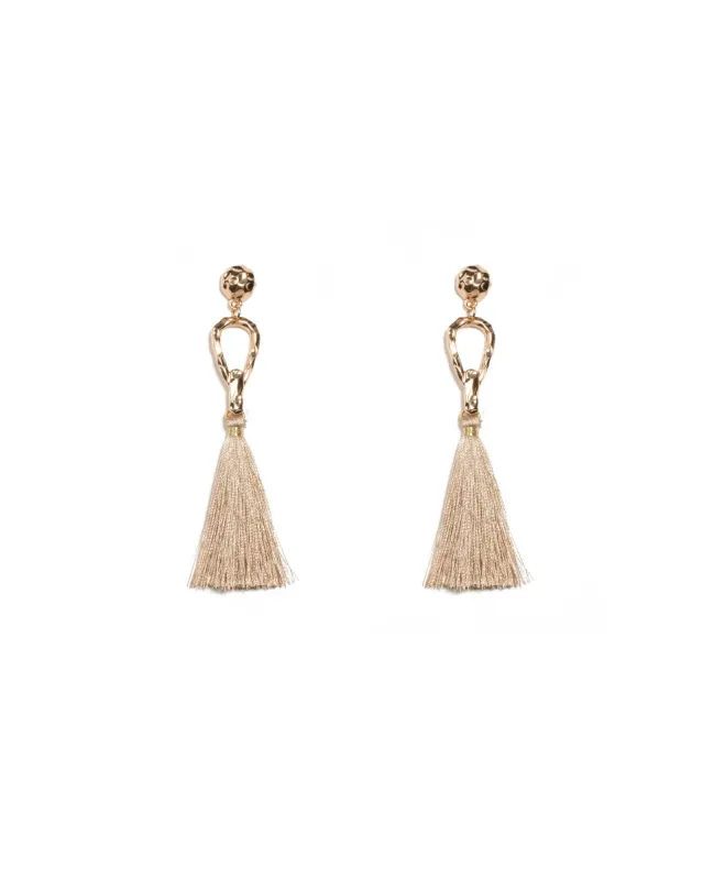 Gold Tone Metal Loop Tassel Statement Earrings sold by Collete Hayman