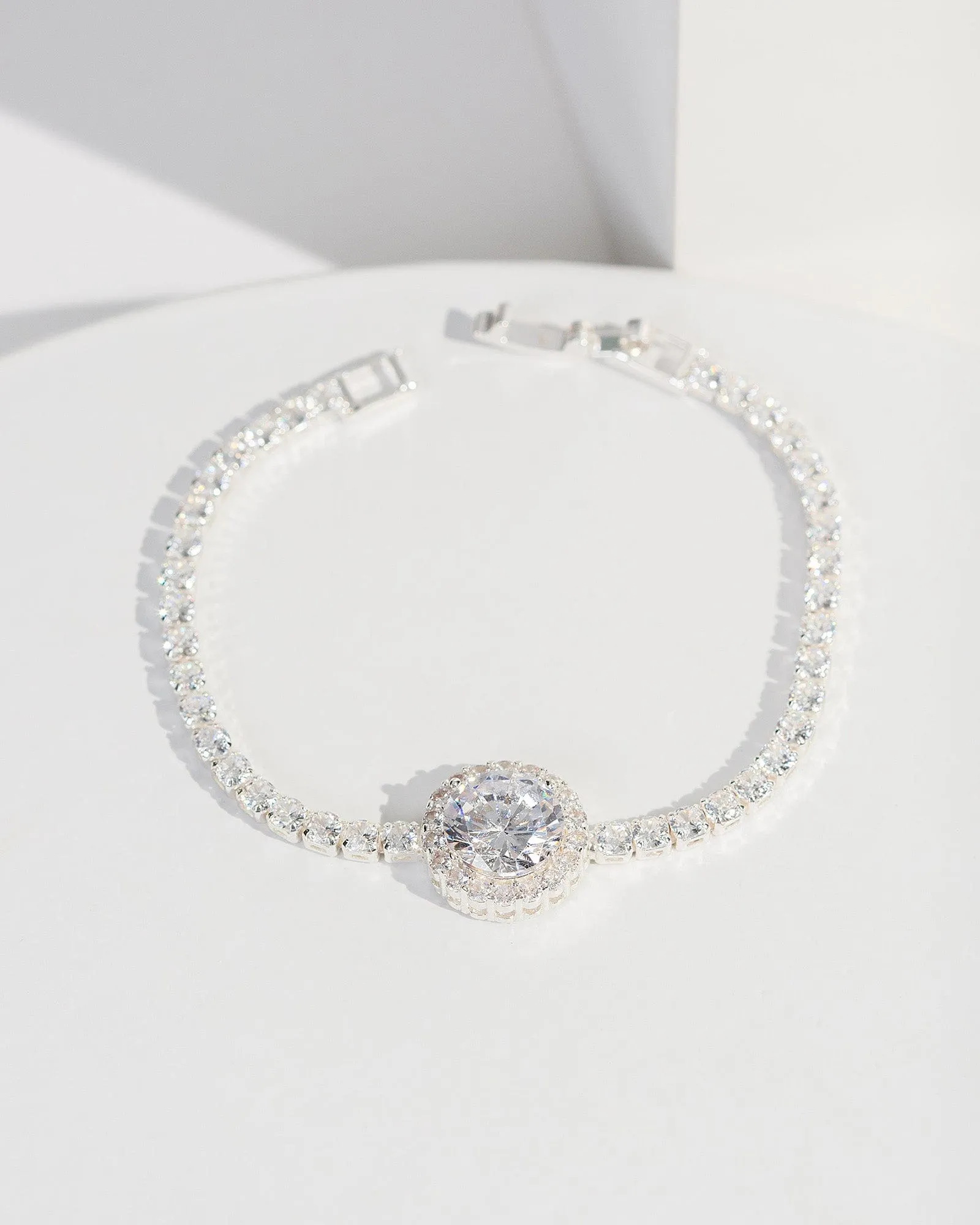 Silver Cubic Zirconia Round Pendant Tennis Bracelet sold by Collete Hayman