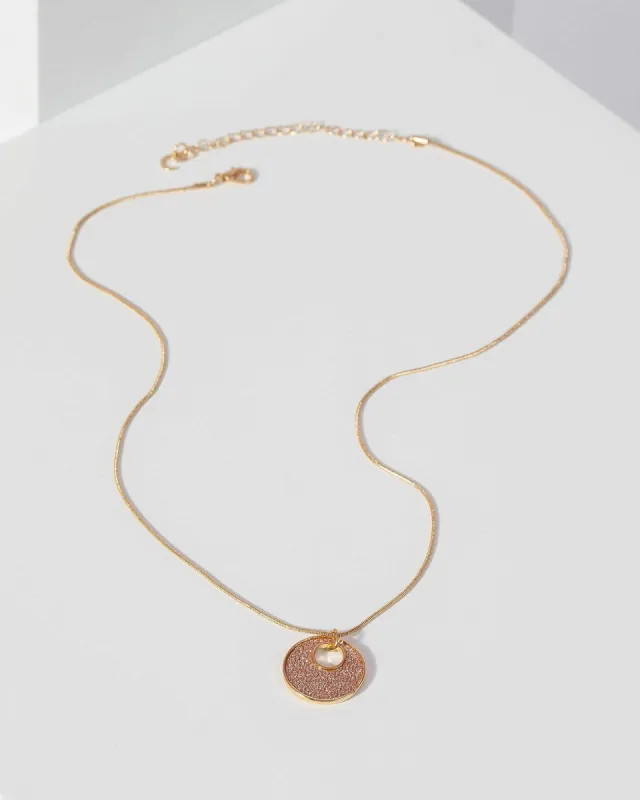 Pink Glitter Disc Pendant Necklace sold by Collete Hayman
