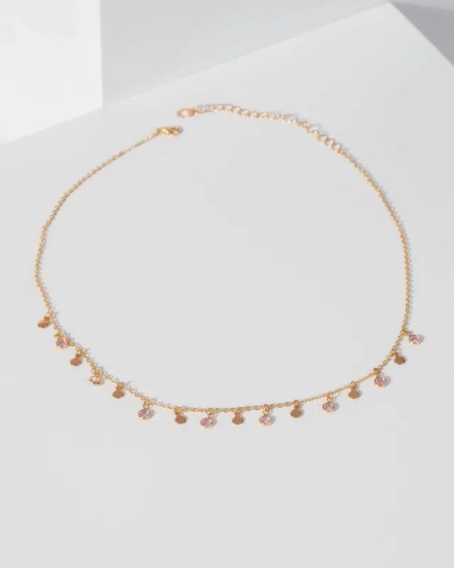 Pink Crystal Disc Pendant Necklace sold by Collete Hayman