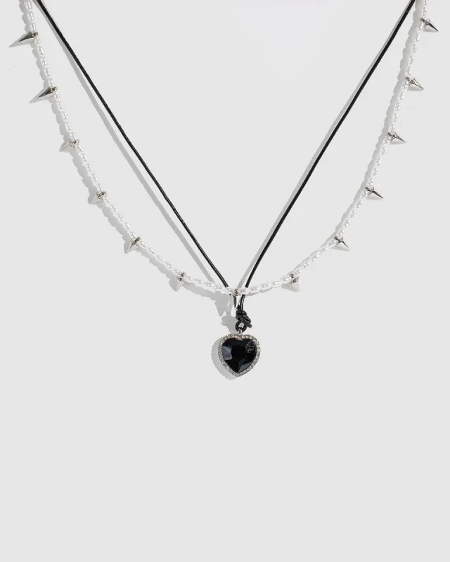 Black Chord Heart Pearl Necklace sold by Collete Hayman