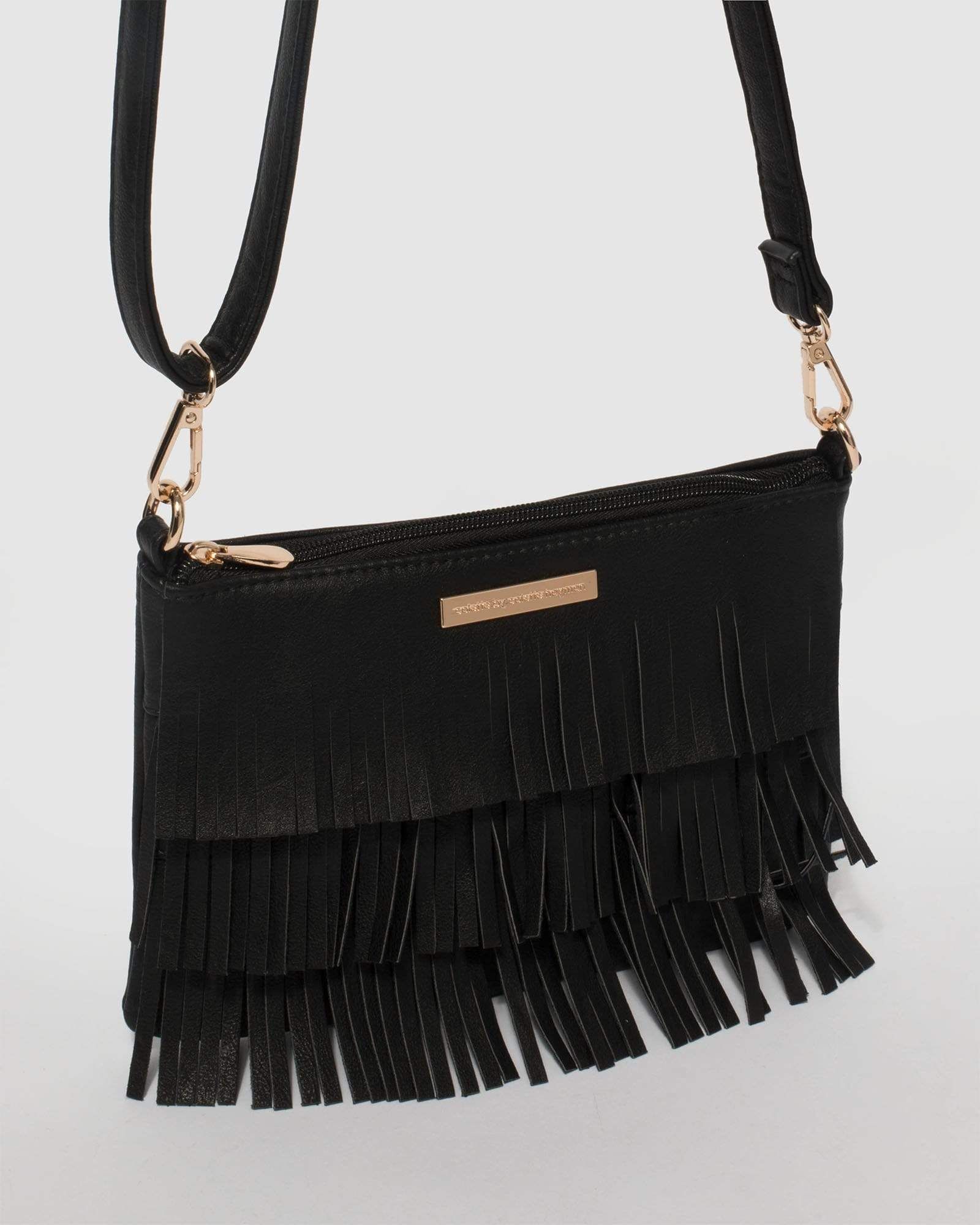 Black Raine Fringe Crossbody Bag sold by Collete Hayman