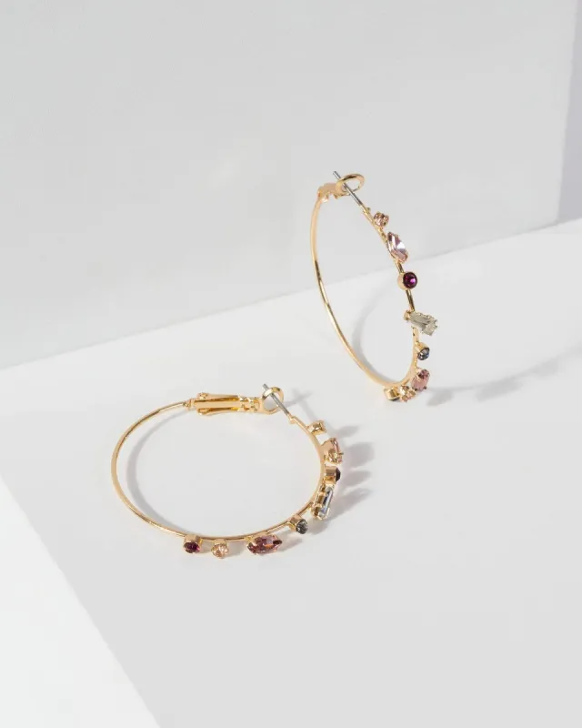 Multi Colour Crystal Detail Thin Hoop Earrings sold by Collete Hayman