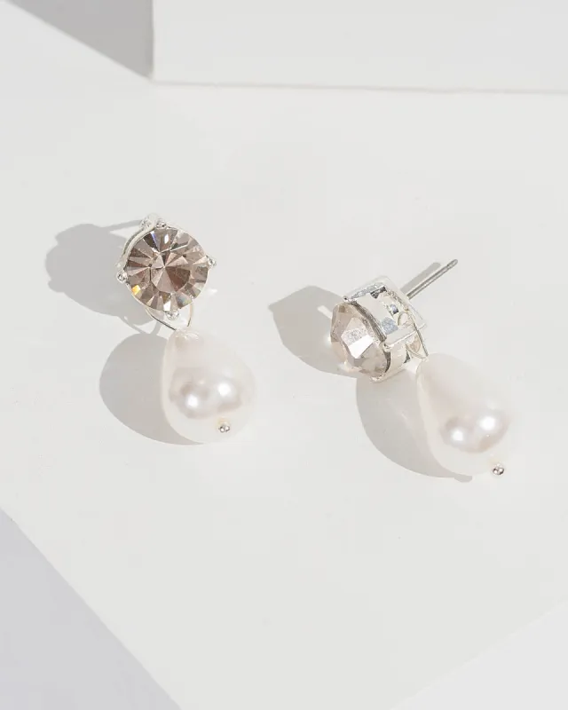 Silver Pearl Fine Crystal Drop Earrings sold by Collete Hayman