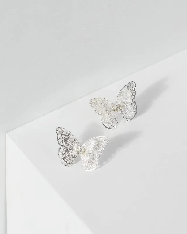 Silver Cubic Zirconia Butterfly Stud Earrings sold by Collete Hayman