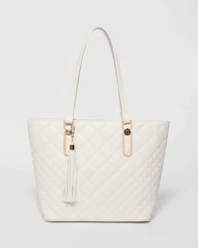 Ivory Carissa Tassel Tote Bag sold by Collete Hayman