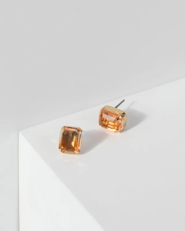 Gold Square Crystal Stud Earrings sold by Collete Hayman