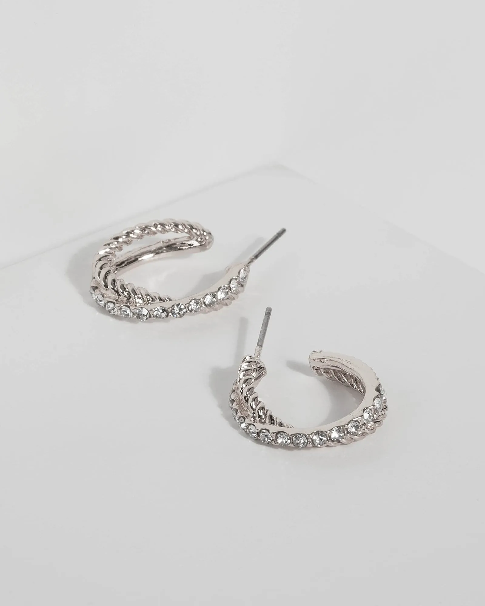 Silver Twisted Diamante Hoop Earrings sold by Collete Hayman