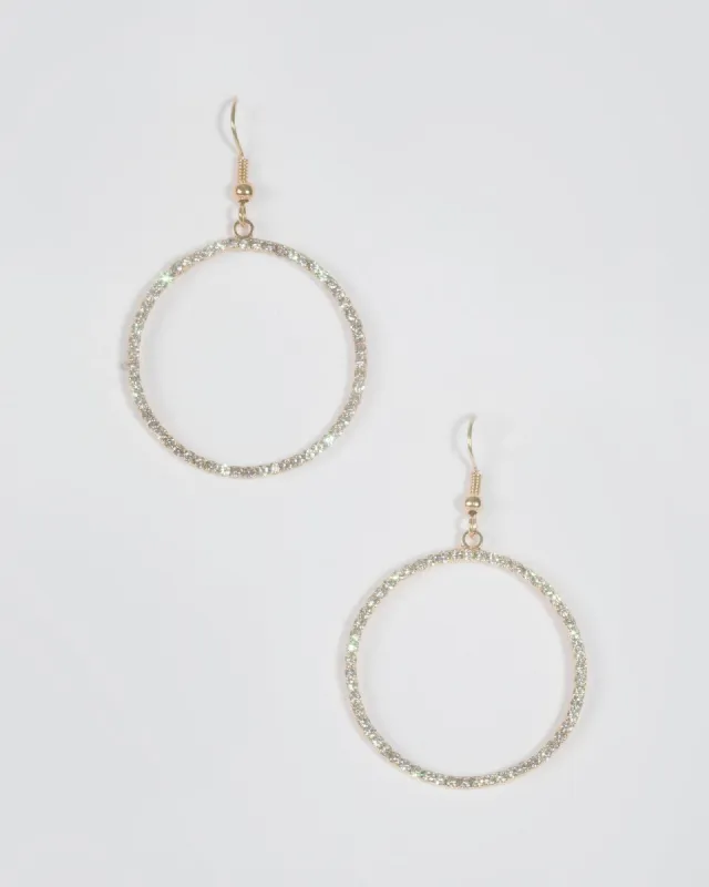 Gold Round Diamante Drop Hoop Earrings sold by Collete Hayman