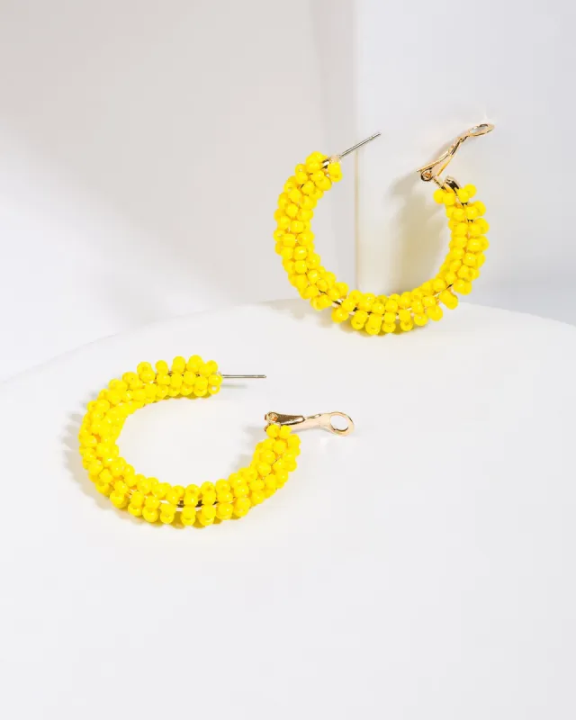 Yellow Beaded Cluster Hoop Earrings sold by Collete Hayman