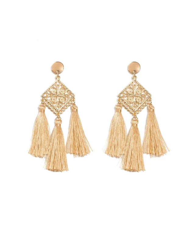 Filigree Square Tassel Statement Earrings sold by Collete Hayman