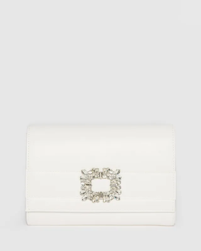White Eve Crystal Buckle Clutch Bag sold by Collete Hayman
