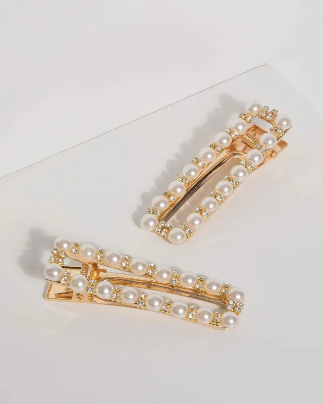 Pearl Rectangle Crystal Hair Clips sold by Collete Hayman