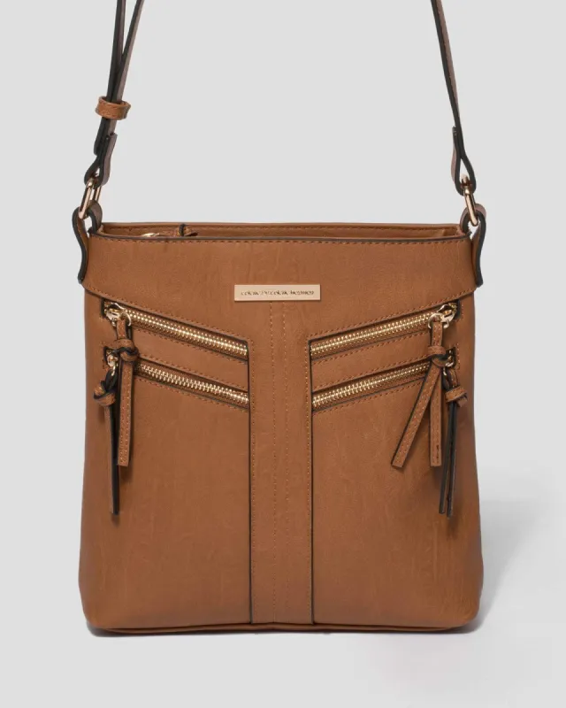 Tan Dahlila Zipper Crossbody Bag sold by Collete Hayman