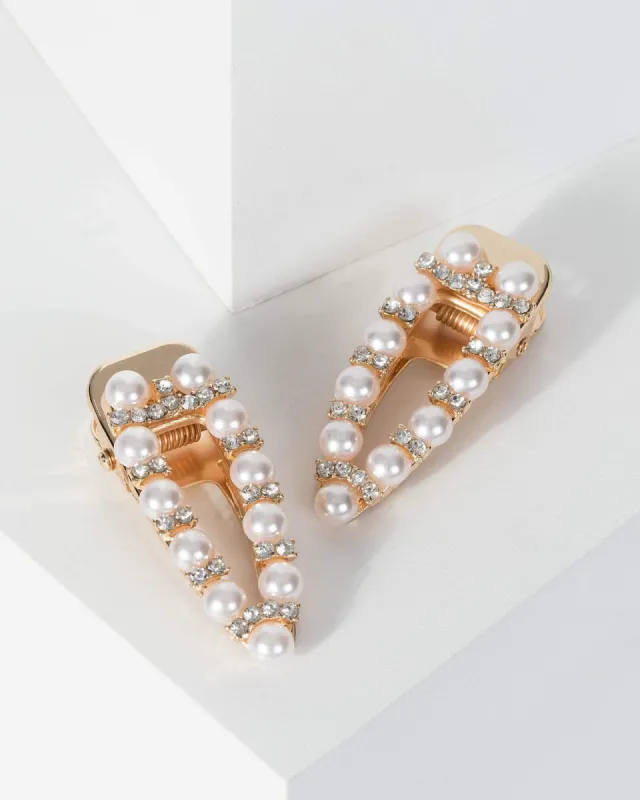 Gold Pearl Hair Pin Slide 2 Pack sold by Collete Hayman