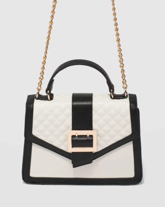 Black and Ivory Cora Quilt Buckle Tote Bag sold by Collete Hayman