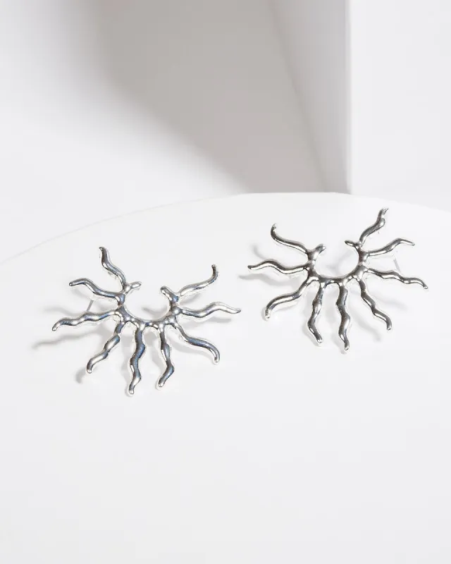 Silver Radiating Sun Statement Stud Earrings sold by Collete Hayman