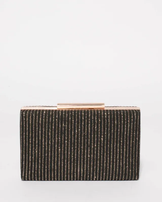 Black Gold Glitter Jaimi Clutch Bag sold by Collete Hayman