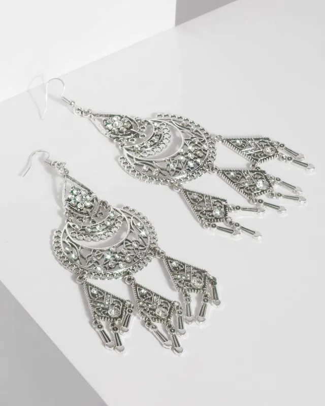 Silver Diamante Filigree Drop Earrings sold by Collete Hayman