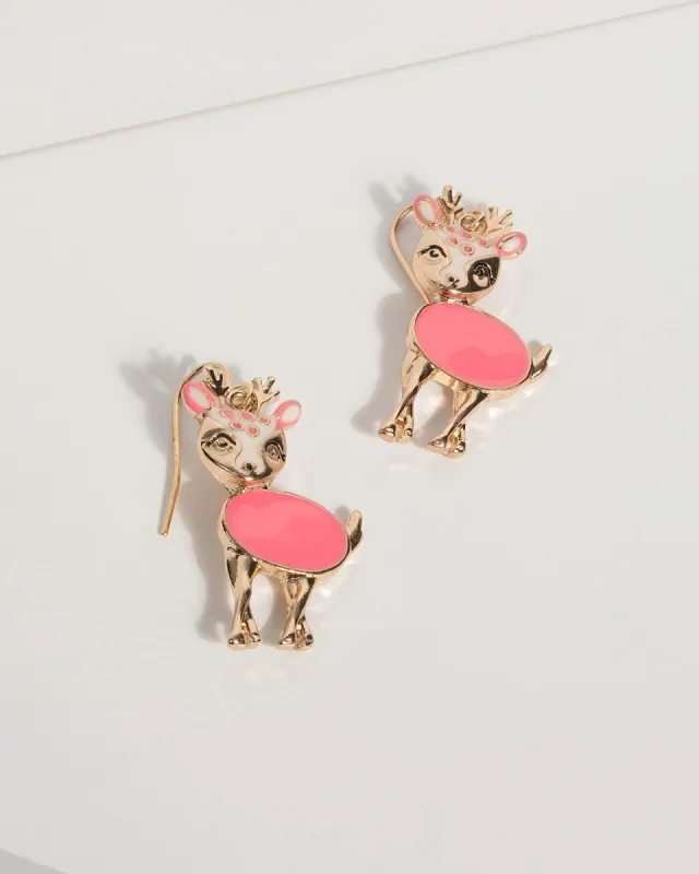 Gold Fluffy Deer Drop Earrings sold by Collete Hayman