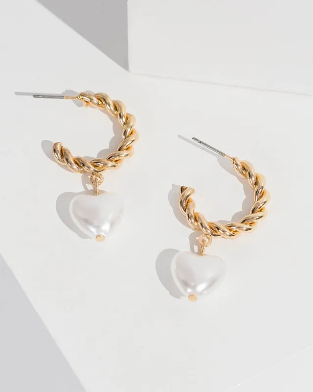 Pearl Heart Pearl Huggie Hoop Earrings sold by Collete Hayman