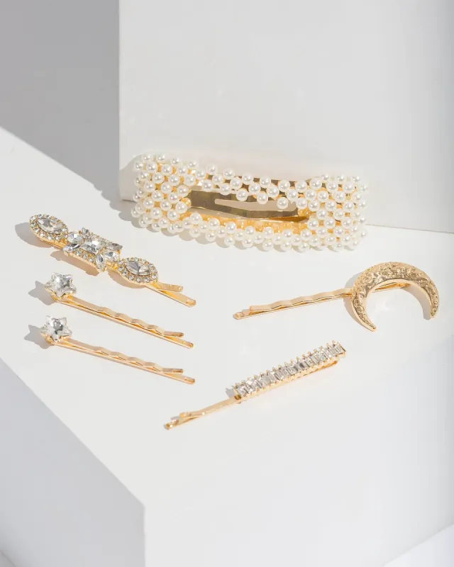 Gold Moon And Pearl Hair Slides sold by Collete Hayman