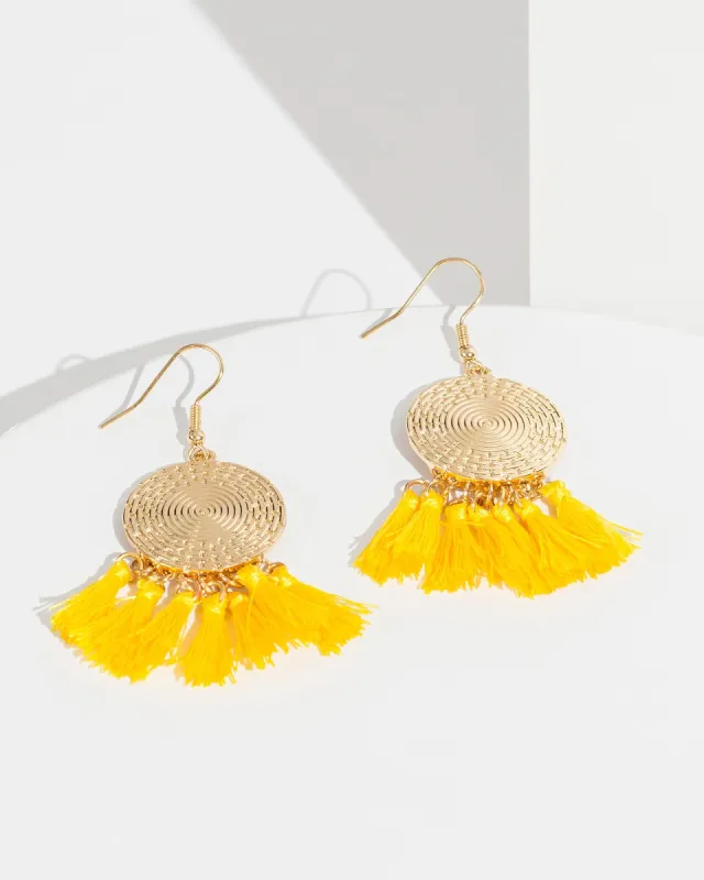 Yellow Medallion Tassel Earrings made by Collete Hayman