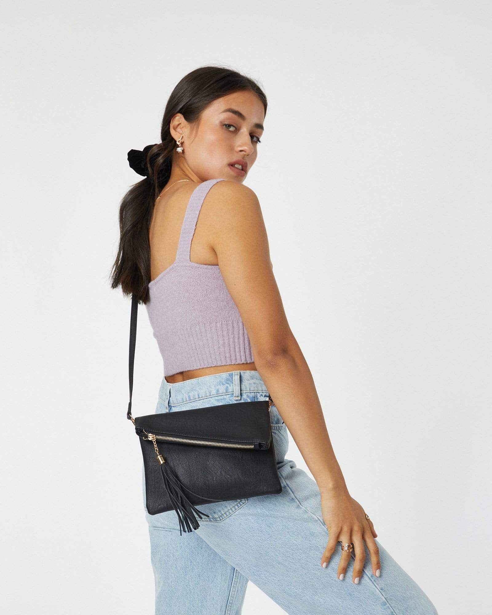 Black Gabi Foldover Clutch Bag sold by Collete Hayman product image thumbnail 2