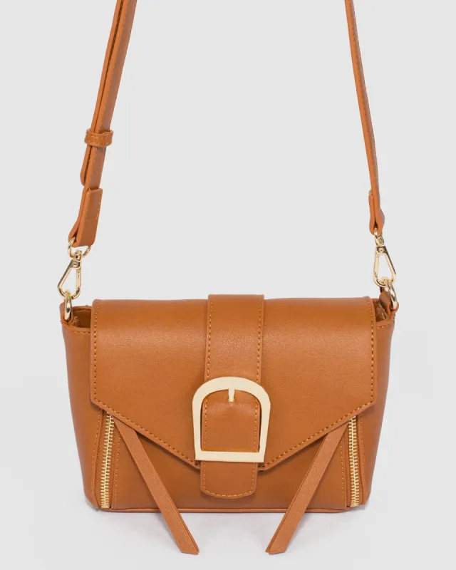 Tan Lydia Buckle Crossbody Bag sold by Collete Hayman