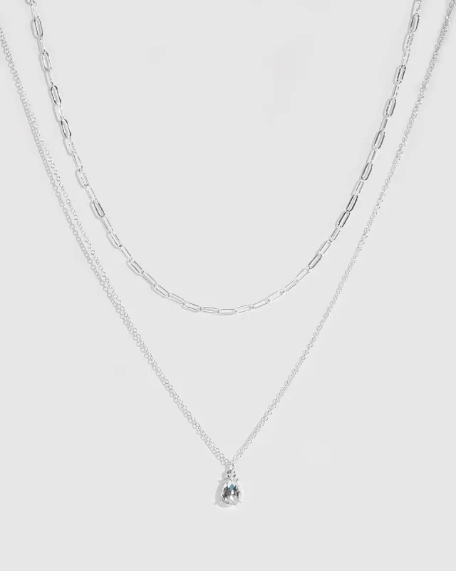 Silver Double Row Crystal Tear Drop Necklace sold by Collete Hayman