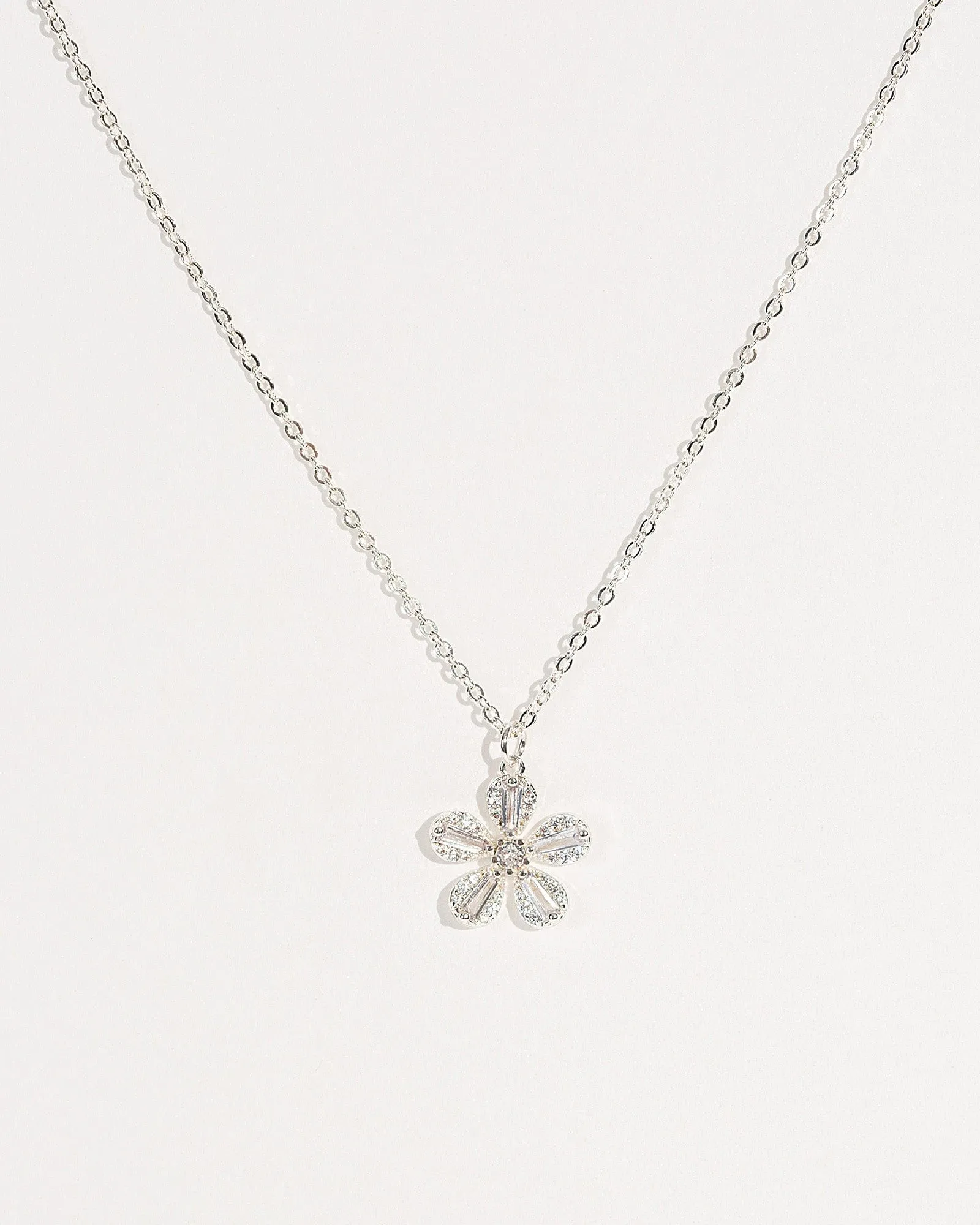 Silver Cubic Zirconia Flower Necklace sold by Collete Hayman